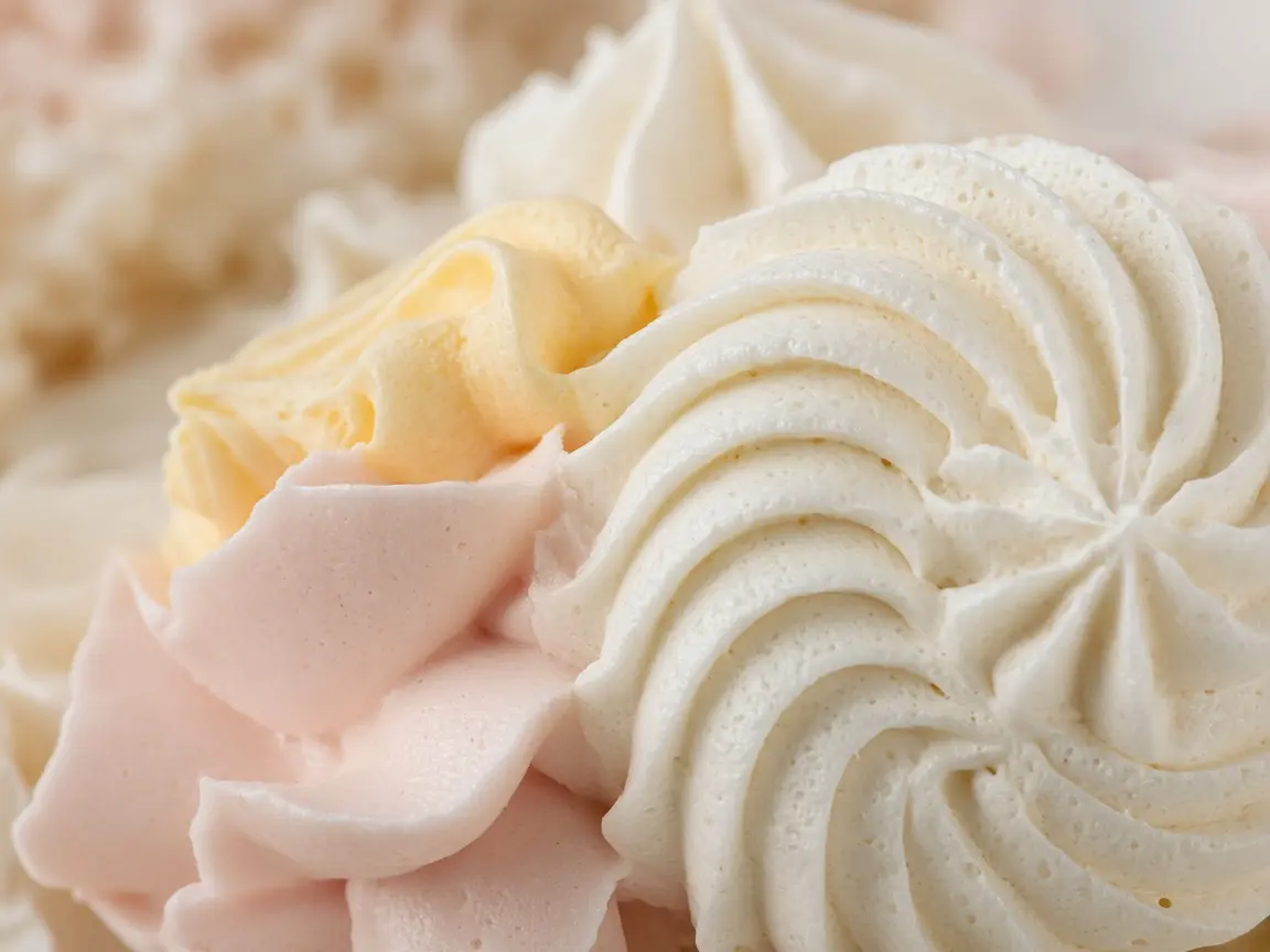 Close view of ivory and blush buttercream piping